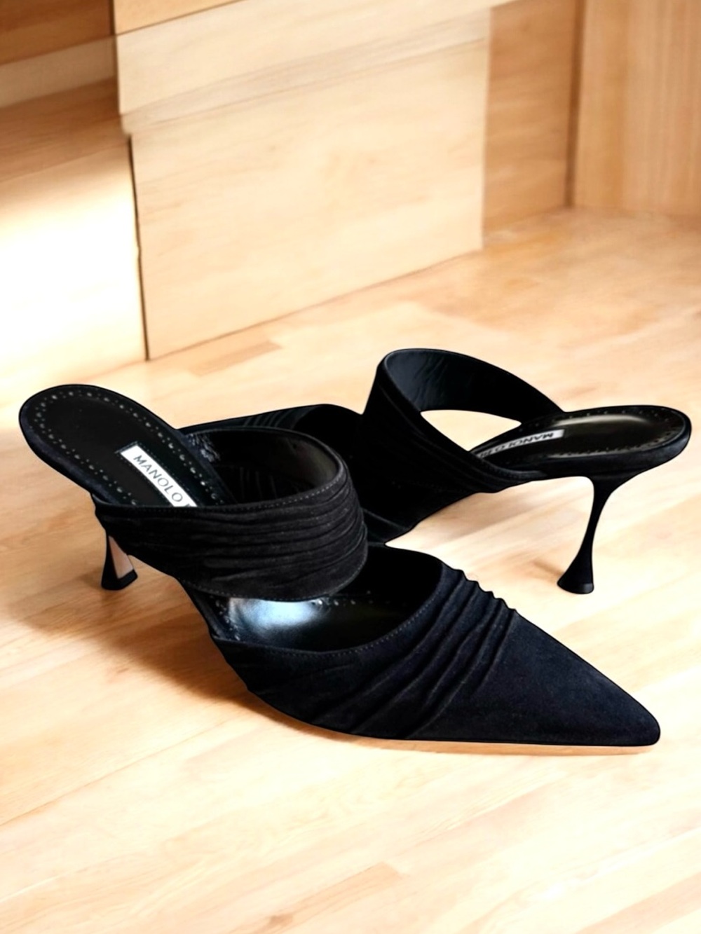 Manolo Blahnik Suede Mules Circeamu 70mm Heels Black